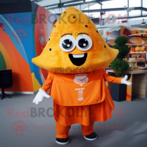 Orange Tacos mascot costume character dressed with a Playsuit and Keychains