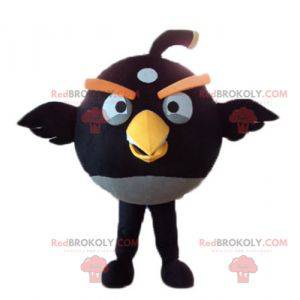 Mascotte d'oiseau noir et jaune du célèbre jeu Angry birds -