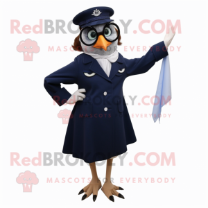 Navy Quail mascot costume character dressed with a A-Line Skirt and Eyeglasses
