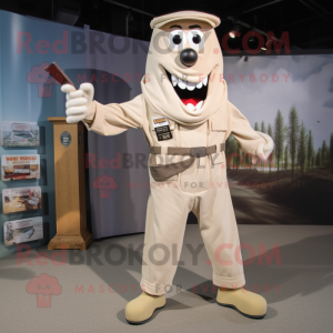Beige Knife Thrower mascot costume character dressed with a Cargo Pants and Tie pins