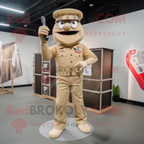 Beige Knife Thrower mascot costume character dressed with a Cargo Pants and Tie pins