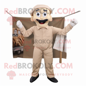 Beige Knife Thrower mascot costume character dressed with a Cargo Pants and Tie pins