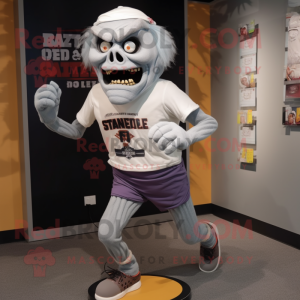 Gray Undead mascot costume character dressed with a Running Shorts and Belts