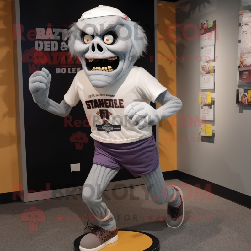 Gray Undead mascot costume character dressed with a Running Shorts and Belts Gray Undead mascot costume character dressed with a Running Shorts and Belts