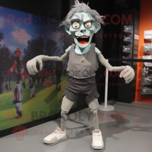 Gray Undead mascot costume character dressed with a Running Shorts and Belts