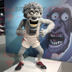 Gray Undead mascot costume character dressed with a Running Shorts and Belts