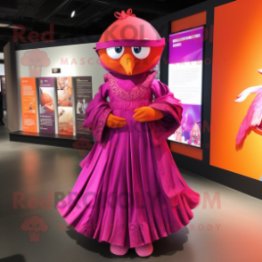 Magenta Mandarin mascot costume character dressed with a Empire Waist Dress and Wraps