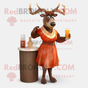 Rust Elk mascot costume character dressed with a Cocktail Dress and Mittens