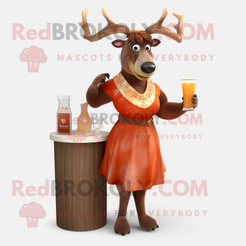 Rust Elk mascot costume character dressed with a Cocktail Dress and Mittens Rust Elk mascot costume character dressed with a Cocktail Dress and Mittens