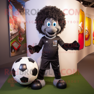 Black Soccer Ball mascot costume character dressed with a Jeggings and Scarves