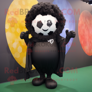 Black Soccer Ball mascot costume character dressed with a Jeggings and Scarves