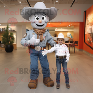 Gray Cowboy mascot costume character dressed with a Mom Jeans and Bracelet watches