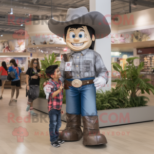 Gray Cowboy mascot costume character dressed with a Mom Jeans and Bracelet watches