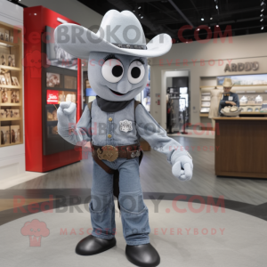 Gray Cowboy mascot costume character dressed with a Mom Jeans and Bracelet watches