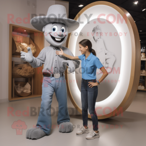 Gray Cowboy mascot costume character dressed with a Mom Jeans and Bracelet watches