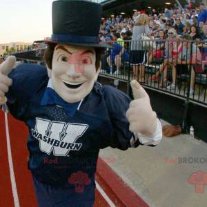 Hombre mascota en ropa deportiva con sombrero de copa -