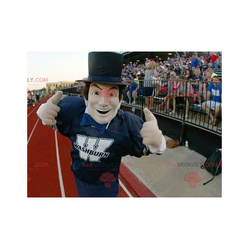 Hombre mascota en ropa deportiva con sombrero de copa -