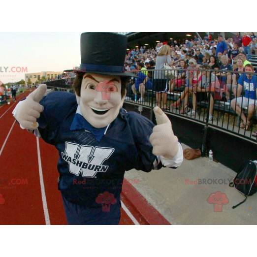 Hombre mascota en ropa deportiva con sombrero de copa -