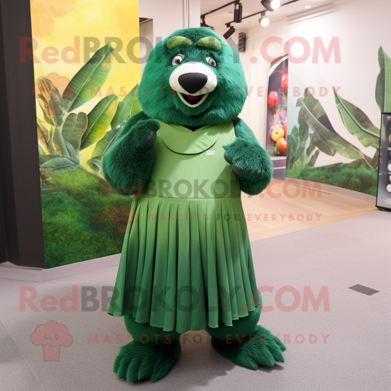 Green Sloth Bear mascot costume character dressed with a A-Line Skirt and Anklets Green Sloth Bear mascot costume character dressed with a A-Line Skirt and Anklets