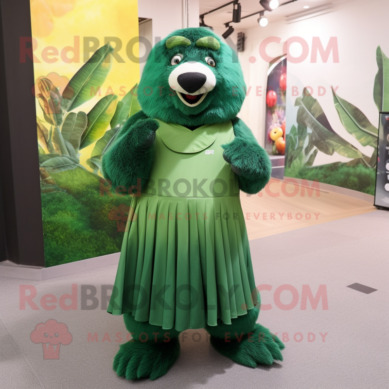 Green Sloth Bear mascot costume character dressed with a A-Line Skirt and Anklets