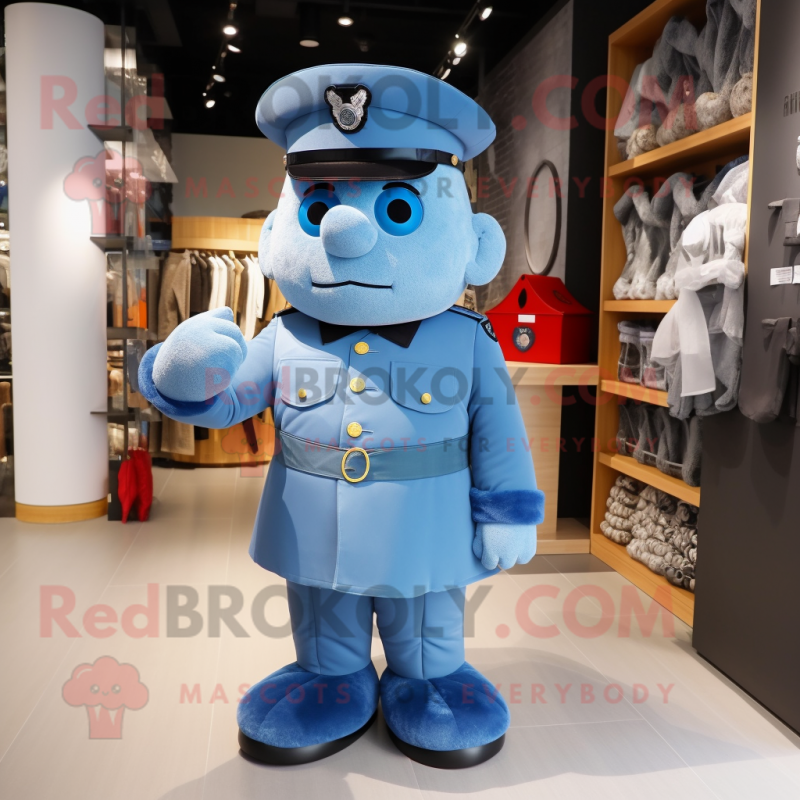 Sky Blue Navy Soldier mascot costume character dressed with a Mini Dress and Hats