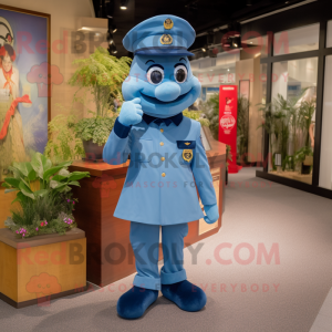 Sky Blue Navy Soldier mascot costume character dressed with a Mini Dress and Hats