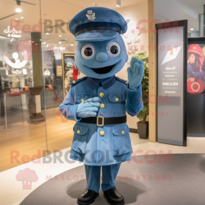 Sky Blue Navy Soldier mascot costume character dressed with a Mini Dress and Hats