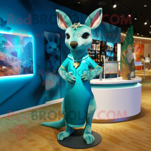 Cyan Kangaroo mascot costume character dressed with a Sheath Dress and Bracelets