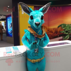 Cyan Kangaroo maskot kostym...