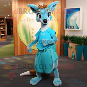 Cyan Kangaroo mascot costume character dressed with a Sheath Dress and Bracelets