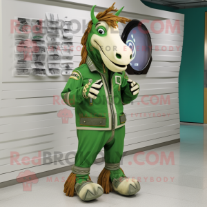 Green Quagga mascot costume character dressed with a Moto Jacket and Shoe clips