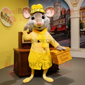 Lemon Yellow Ratatouille mascot costume character dressed with a Dress and Briefcases