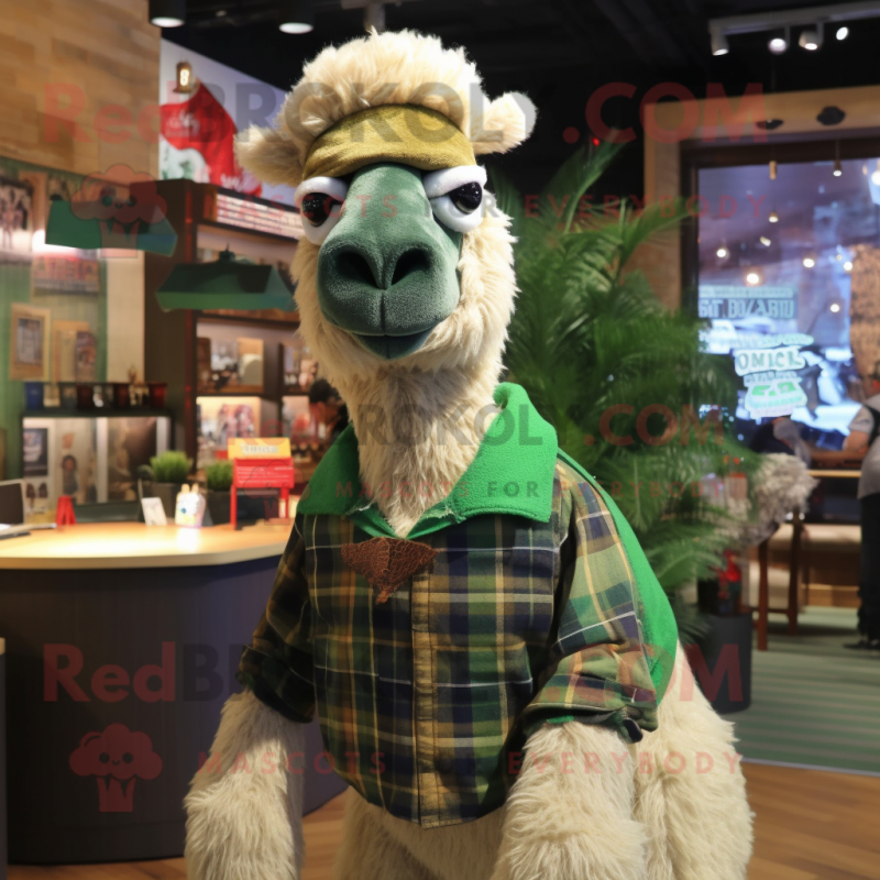 Forest Green Camel mascot costume character dressed with a Flannel Shirt and Ties