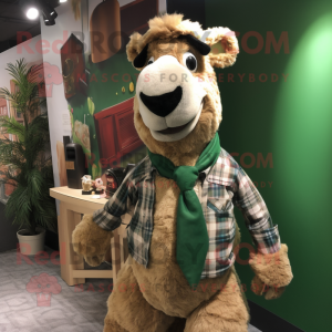 Forest Green Camel mascot costume character dressed with a Flannel Shirt and Ties