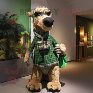 Forest Green Camel mascot costume character dressed with a Flannel Shirt and Ties