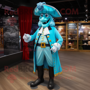 Sky Blue Pirate mascot costume character dressed with a Evening Gown and Shoe clips