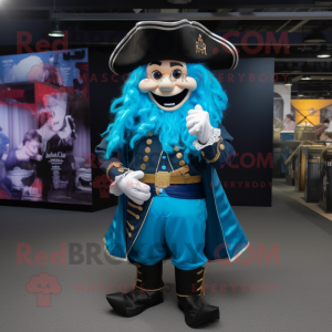 Sky Blue Pirate mascot costume character dressed with a Evening Gown and Shoe clips