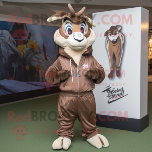 Brown Gazelle mascot costume character dressed with a Windbreaker and Necklaces