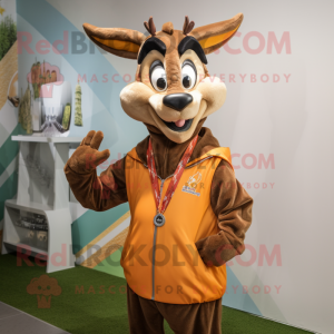 Brown Gazelle mascot costume character dressed with a Windbreaker and Necklaces