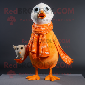 Orange Seagull mascot costume character dressed with a V-Neck Tee and Scarves