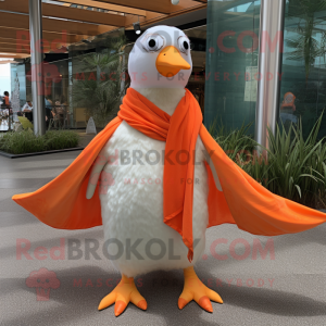 Orange Seagull mascot costume character dressed with a V-Neck Tee and Scarves