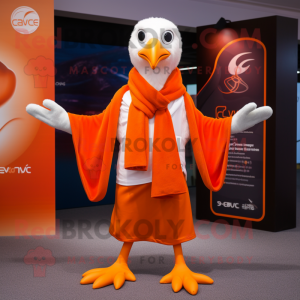 Orange Seagull mascot costume character dressed with a V-Neck Tee and Scarves