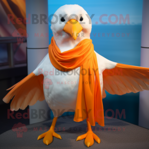 Orange Seagull mascot costume character dressed with a V-Neck Tee and Scarves