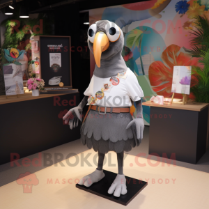 Gray Toucan mascot costume character dressed with a Mini Skirt and Hair clips