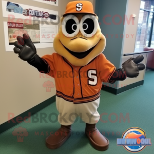 Rust Baseball Glove mascot costume character dressed with a Leather Jacket and Shoe clips