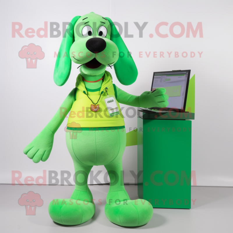 Lime Green Dog mascot costume character dressed with a Leggings and Wallets