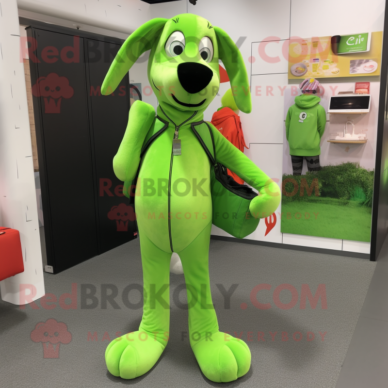 Lime Green Dog mascot costume character dressed with a Leggings and Wallets