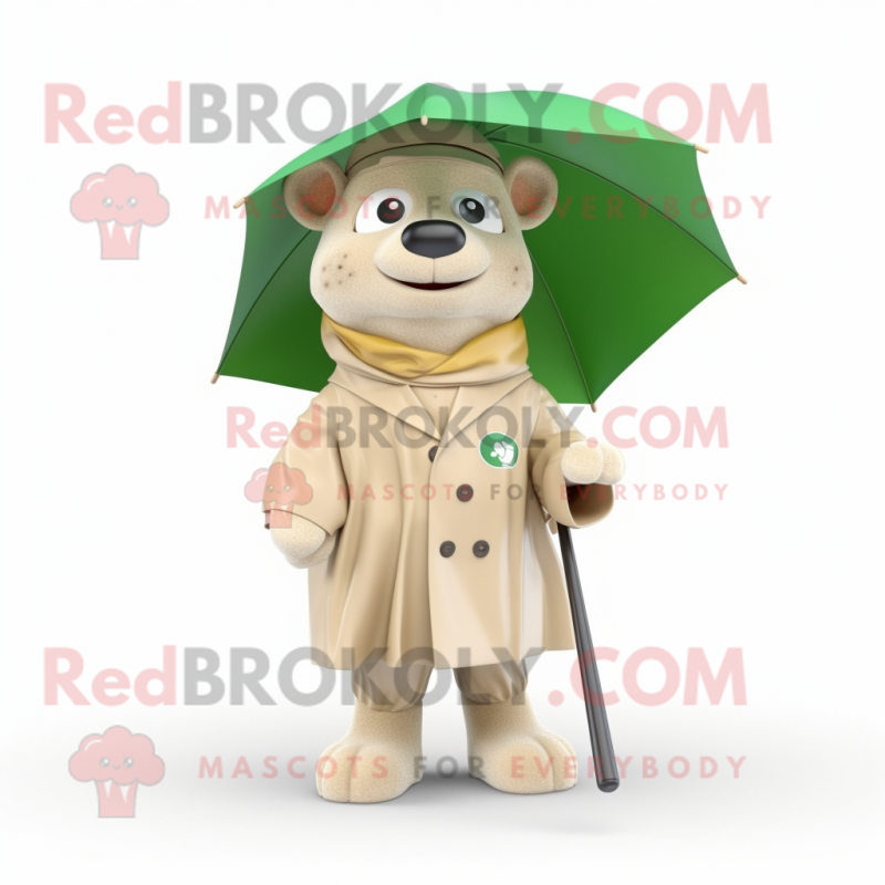 Beige Irish Flag mascot costume character dressed with a Raincoat and Lapel pins Beige Irish Flag mascot costume character dressed with a Raincoat and Lapel pins
