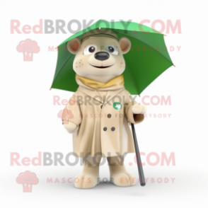 Beige Irish Flag mascot costume character dressed with a Raincoat and Lapel pins