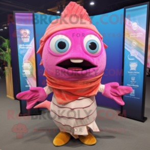 Pink Fish Tacos mascot costume character dressed with a V-Neck Tee and Scarf clips